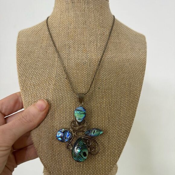 Vintage Modernist Sterling And Abalone Necklace - Picture 8 of 9